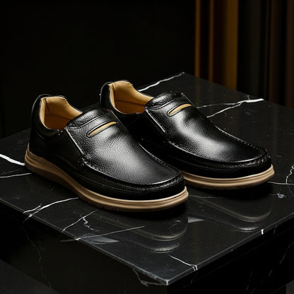 Black Medicated Leather Loafers – Comfortable Daily Wear Shoes