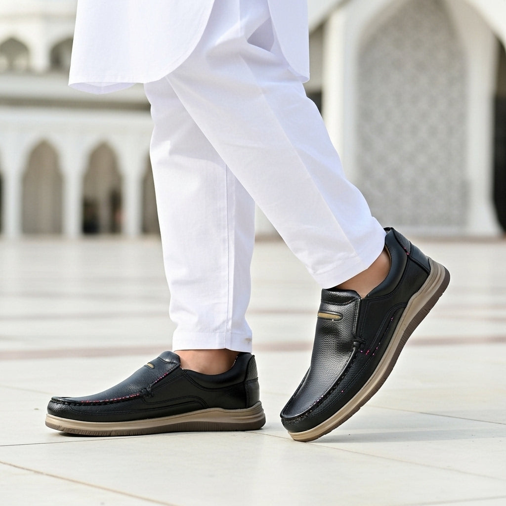 Black Medicated Leather Loafers – Comfortable Daily Wear Shoes