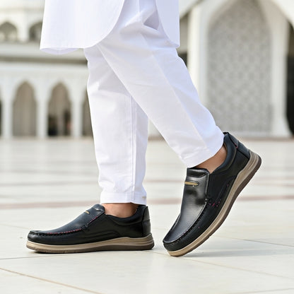 Black Medicated Leather Loafers – Comfortable Daily Wear Shoes