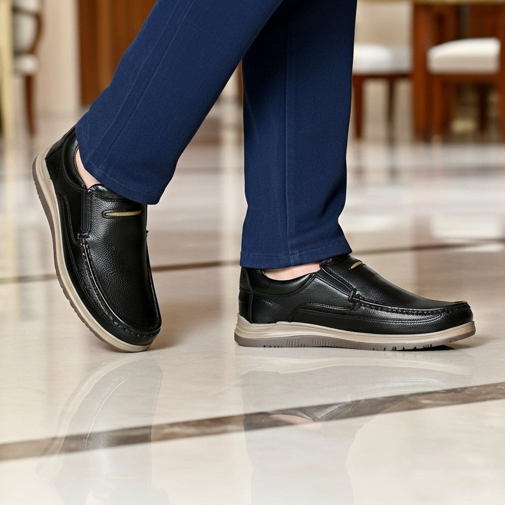 Black Medicated Leather Loafers – Comfortable Daily Wear Shoes